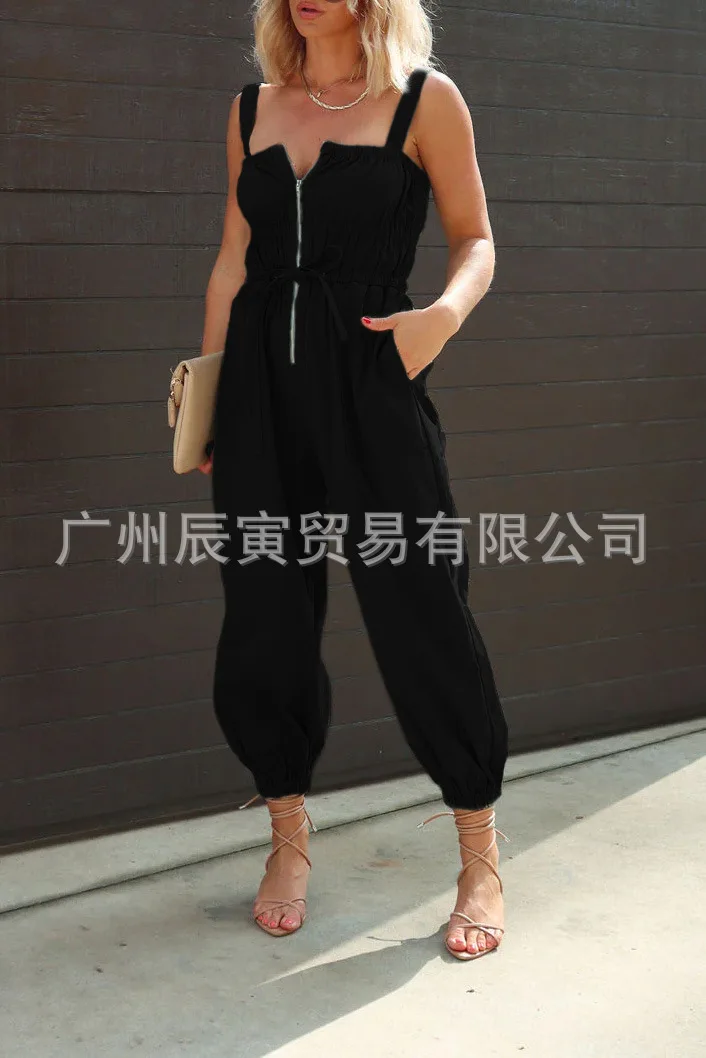 Jumpsuits Vrouwen Een Stuk Cargo Broek Overalls Mouwloze Sling Rits Zakken Rompertjes Y2k Hoge Taille Lange Broek Casual 2025