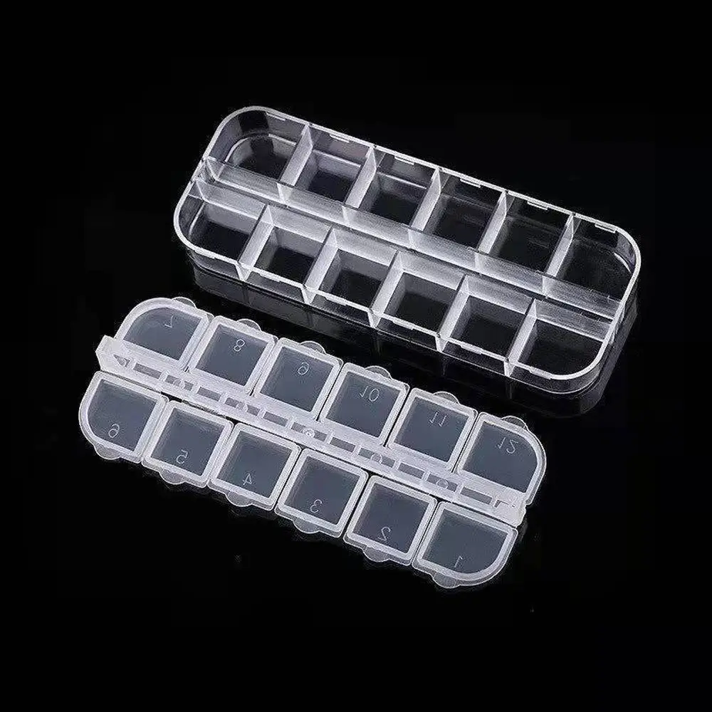 12 Grid Rechthoek Nail Art Bedels Oorbel Steentjes Nail Art Strass Opbergdoos Lege Case Sieraden Organizer