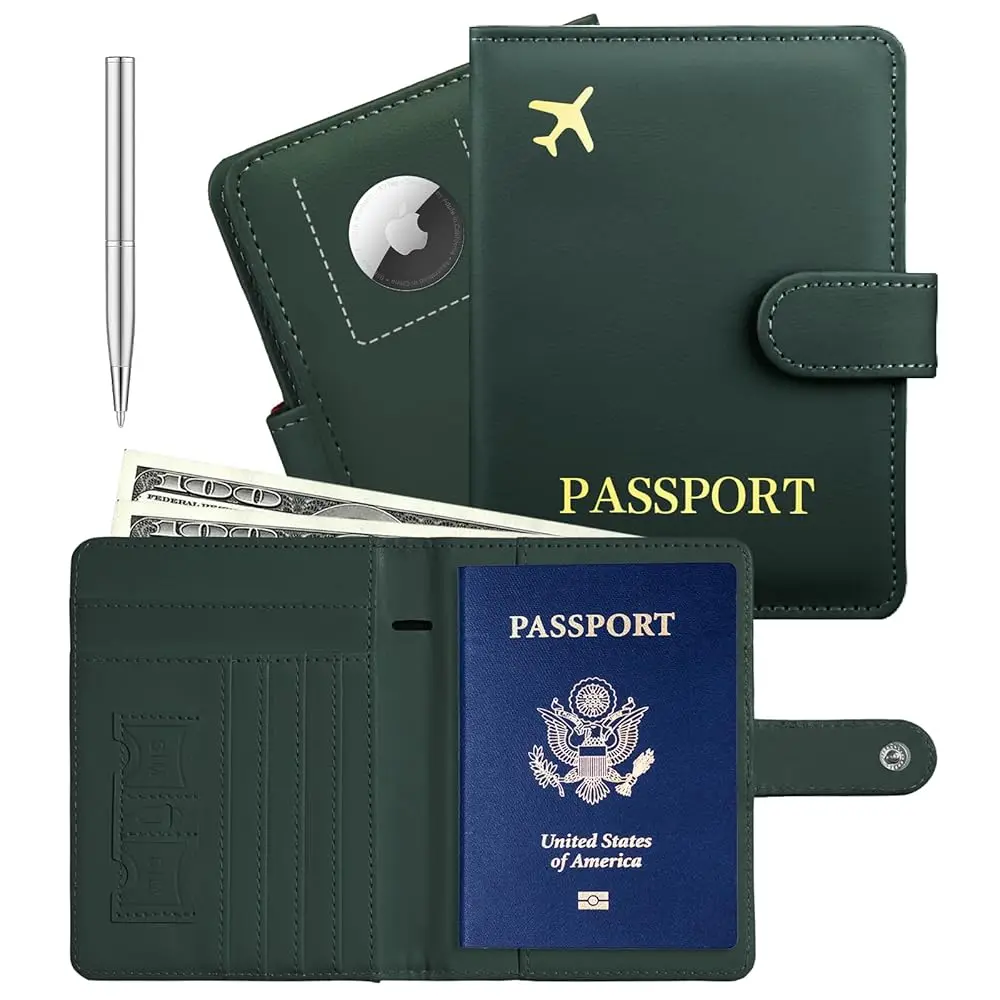 

Free ShippingPassport Holder with Airtag Slot Cards Cash Air Ticket Pocket, Travle Gifts for Women Men RFID Blocking Wallet, Pas