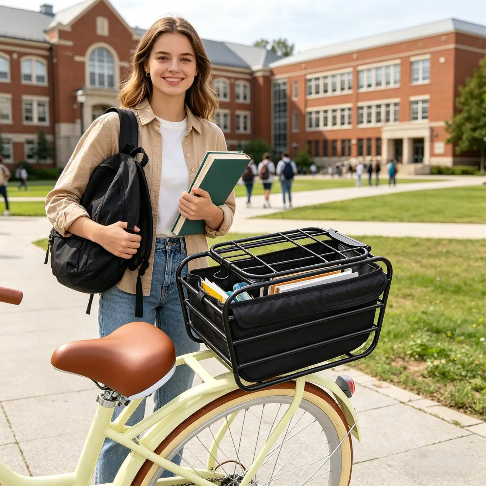 

Bike Rear Basket Heavy-Duty Cycling Accessory Bike Pet Carrier Cargo Basket For All-Weather Road Cycling City Riding Commuting