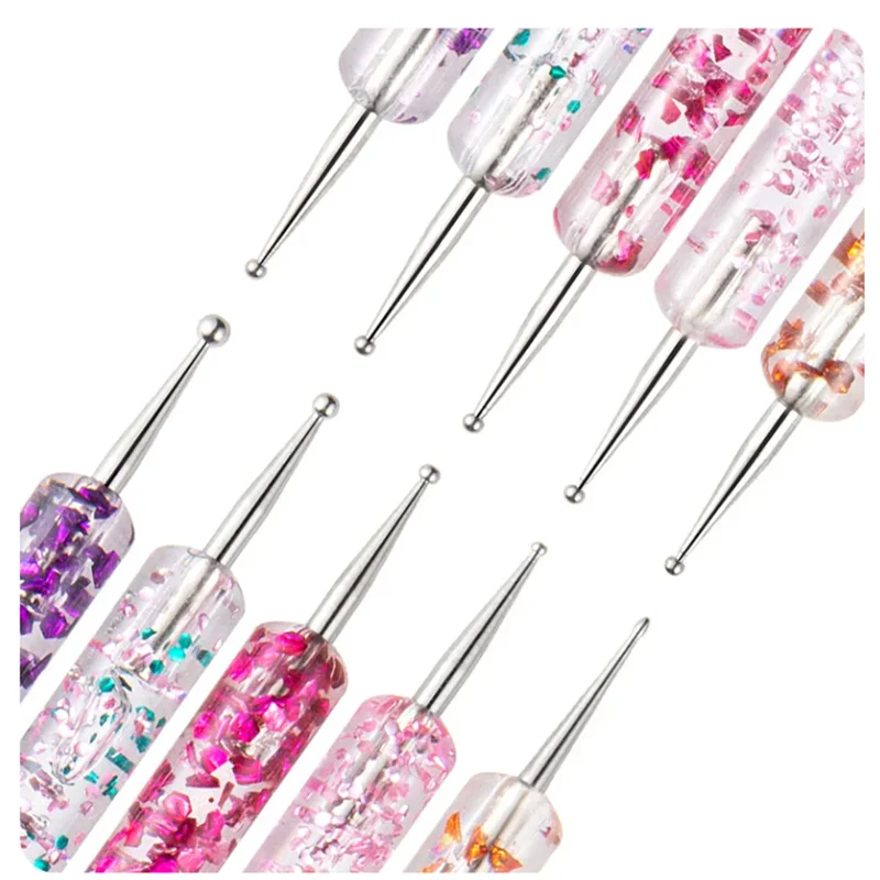 5 pz/set portatile nail art punteggiatura penna perline di cristallo manico disegno a doppia estremità pittura strass gemme penne strumenti per manicure