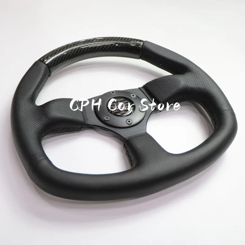 13nch D Shape Steering Wheel Deep Corn Middle carbon stripe Chrome Spoke Sports Steering Wheel