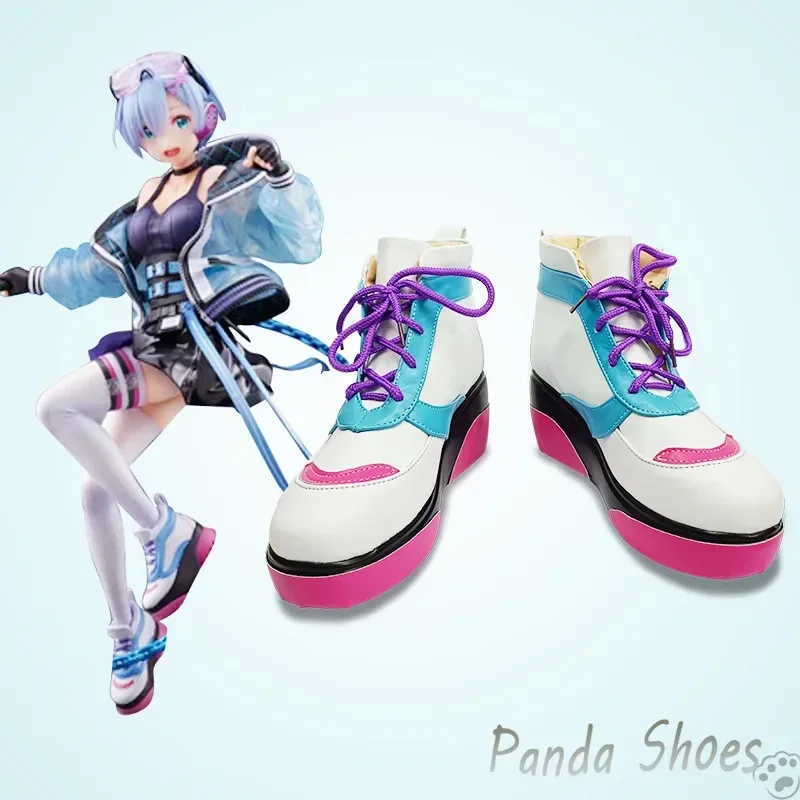 Re Zero Rem Ram Cosplay Shoes Anime Cos Boots Sneaker Comic Rem Neon City Cosplay Costume Prop Shoes for Con Halloween Party