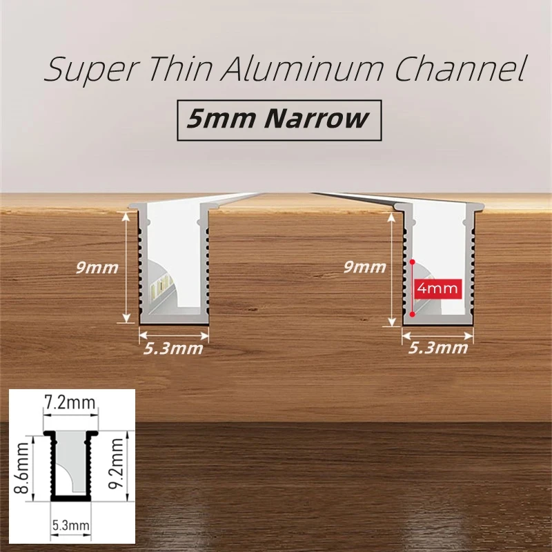 Mini Ultra-thin LED Cabinet Aluminum Profiles Strip Lamp Recessed Invisible Channel Milky Diffuser Closet Shelf Panel Bar Lights