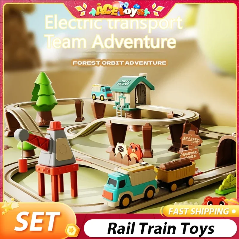 ชุดรถไฟรางของเล่นไฟฟ้า ประกอบเองได้ แข็งแรง ทนทาน สนุกสนาน เสริมทักษะการใช้มือ ฝึกฝนการปฏิบัติจริง สร้างปฏิสัมพันธ์ระหว่างพ่อแม่ลูก ของขวัญคริสต์มาส