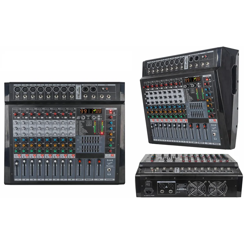 6/8/12/16-Channel Professional Powered Audio Mixer Console with BT for Stage DJ Live Sound PA System Amplifier