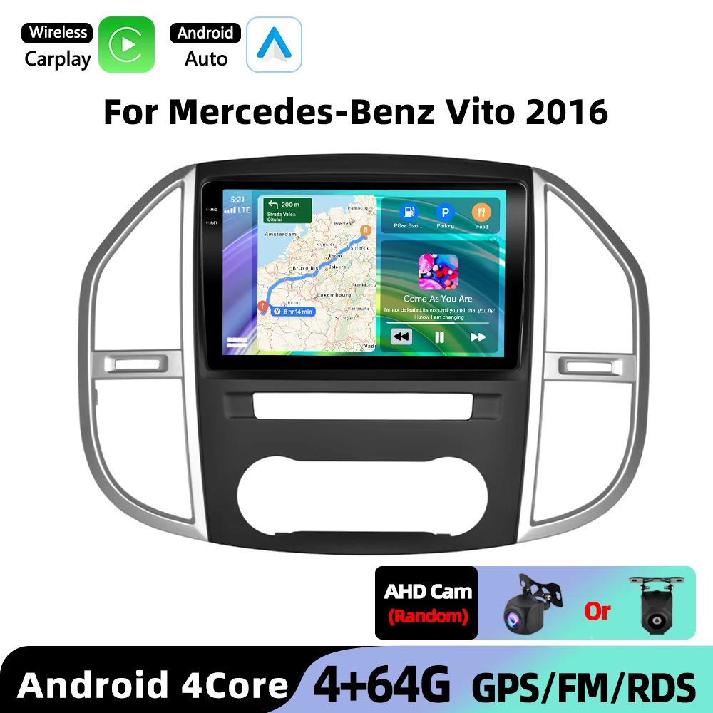 Podofo Draadloze CarPlay Auto AI Radio voor Mercedes-Benz Vito 2016 Android GPS WIFI Auto Multimedia Speler DSP FM/RDS EQ 2din Radio