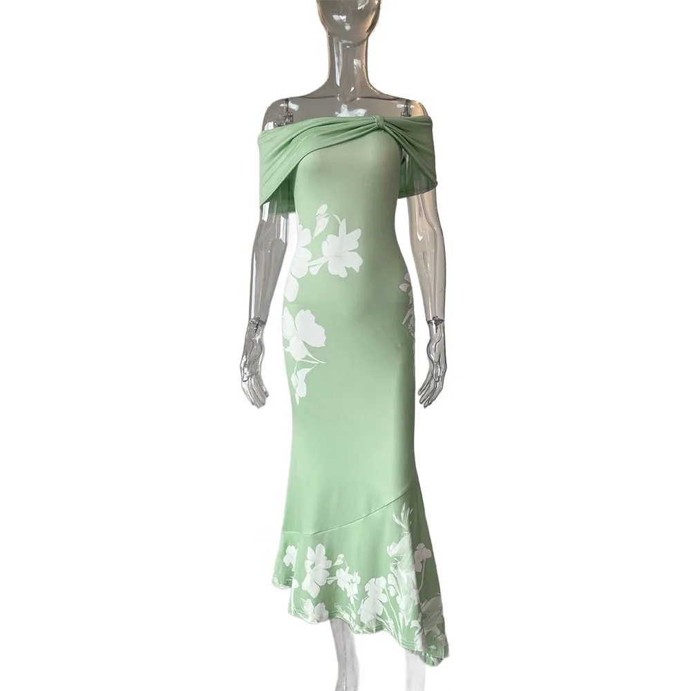 فساتين ماكسي مثيرة للحفلات للنساء لصيف 2025، فستان طويل أنيق بطبعة زهور بدون أكمام وكشكشة