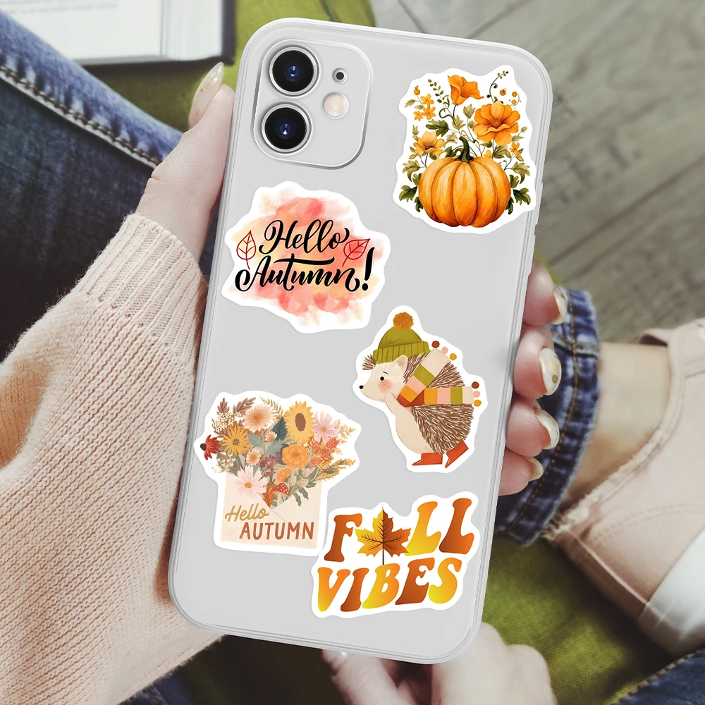 Lovely Fall Autumn Illustration Stickers DIY Gift Vinyl Waterproof Decals for Scrapbook Diary Junk Journals Laptop Phone Bottle view 4