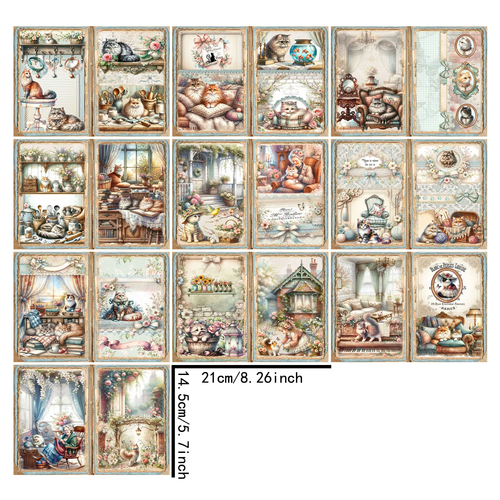 10 Sheets A5 Size Granny Home Cat Sofa Lace Background Vintage Grunge Journal Planning Scrapbooking