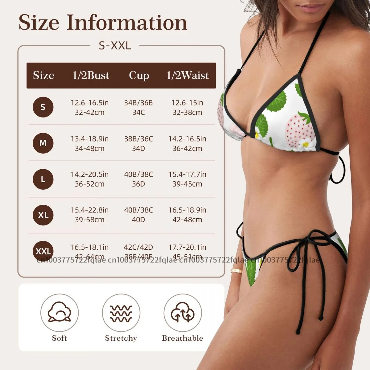 Świeże Białe Truskawki Bikini Damskie Kostium Kąpielowy Strój Kąpielowy Mikro Bikini Zestaw Letnia Odzież Plażowa Kostium Kąpielowy