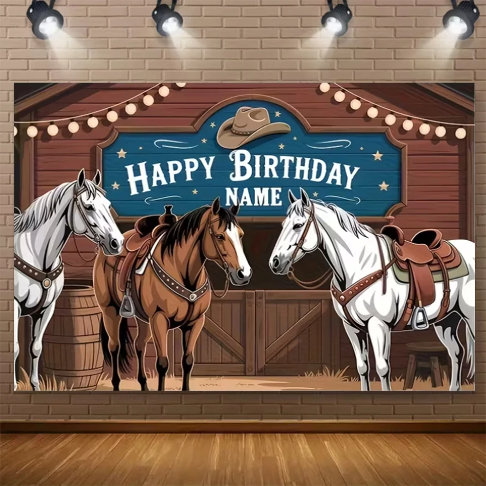 Wild West Cowboy Party Background Banner Country Barn Boy Happy Birthday Decoration Backdrop Baby  GiftsShower Photography Props