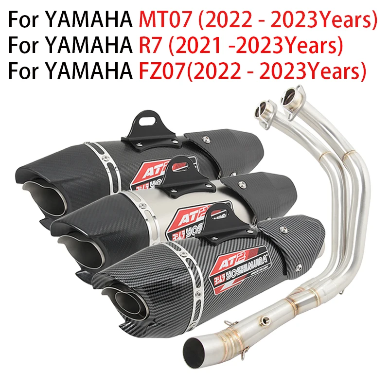 Motorcycle Yoshimura AT2 Exhaust For YAMAHA R7 MT07 FZ07 MT FZ 07 2021 2022 2023 Full System Modify Muffler With Front Link Pipe