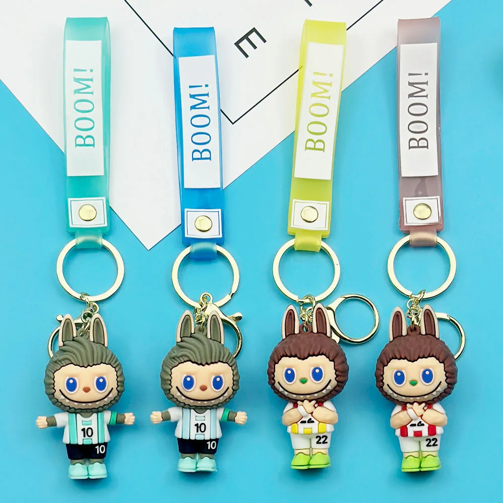 MINISO Cute New Cartoon Anime Labubu Little Sheep Football Suit Doll Keychain Student Backpack Decoration Car Key Toy Pendant