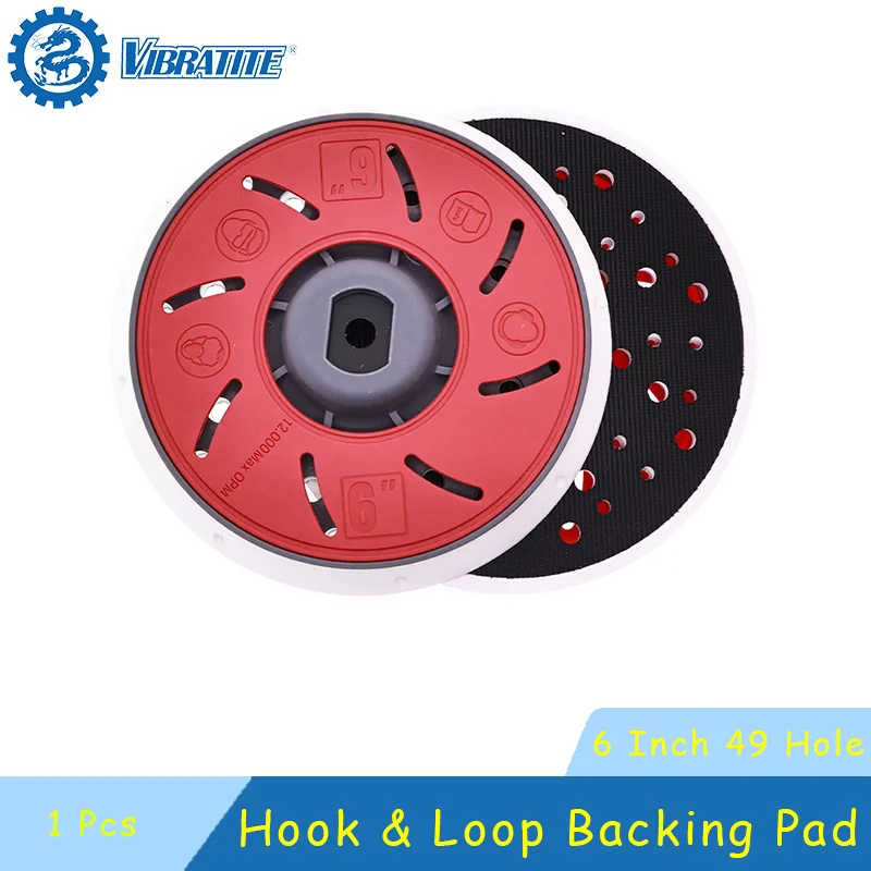 6 Inch 49 Holes Hook and Loop Backing Pad 1 Pcs PU Flexible Orbital Sander Pad for Car Body Polishing Wood Metal Sanding