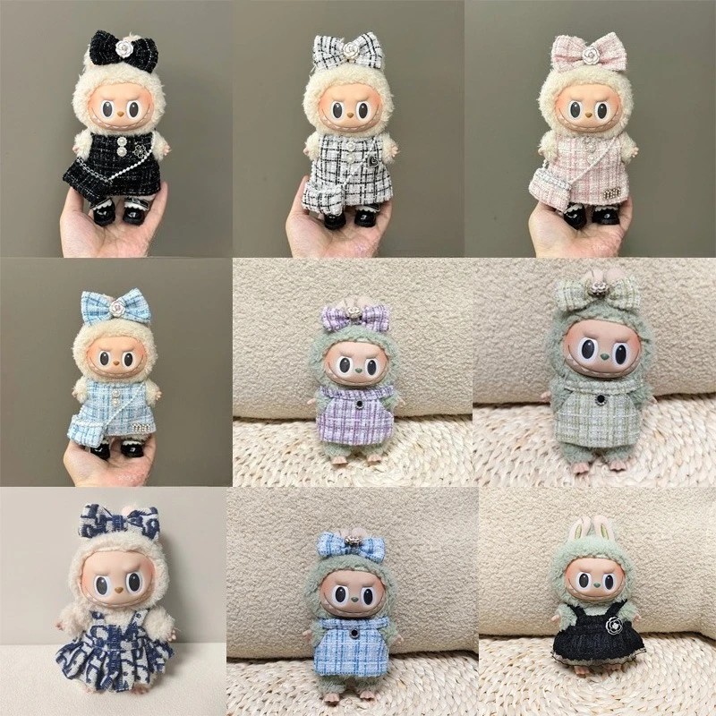 

For 17cm Mini Doll Labubu Luxury Clothing Set Bow Headband dress Outfit 3.0 Labubu Doll Sitting Party Decorations Accessories