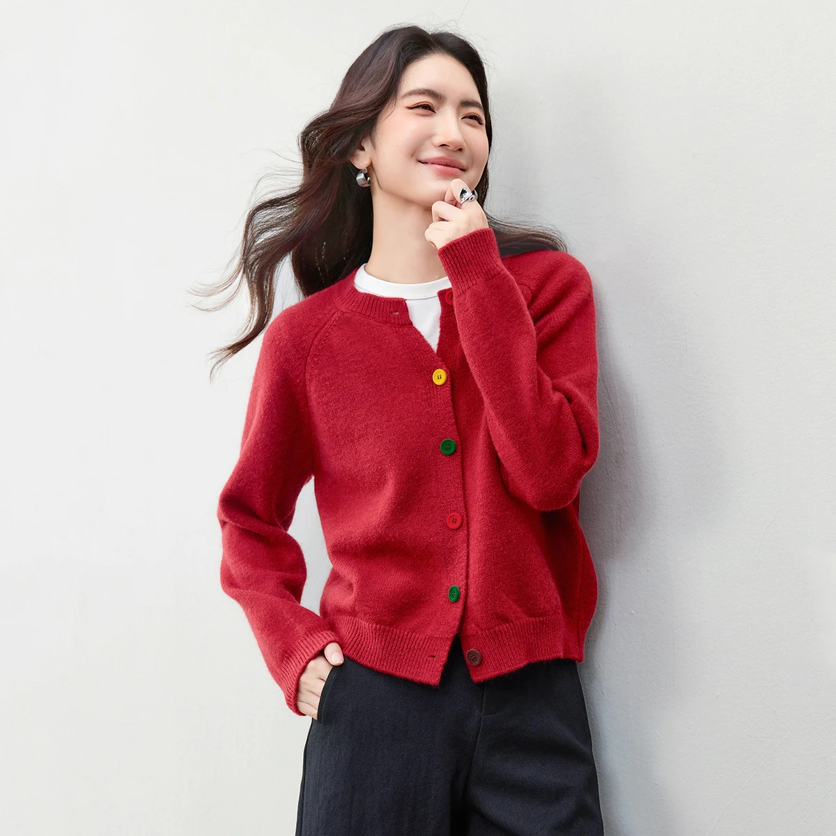 

SENTUBILA Cardigan Women's 2025 Autumn Candy Button Casual High Elastic Knitted Sweater Soft Elastic Velvet Top Coat W53HB2273