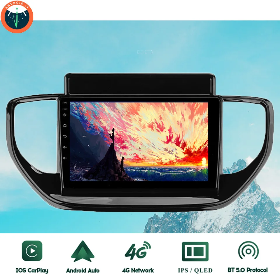 9‘’ QLED Android 14 8G Ram Car GPS Navi Music Video Multimedia Player For Hyundai Verna Solaris 2020 2021 Auto Stereo Head Unit