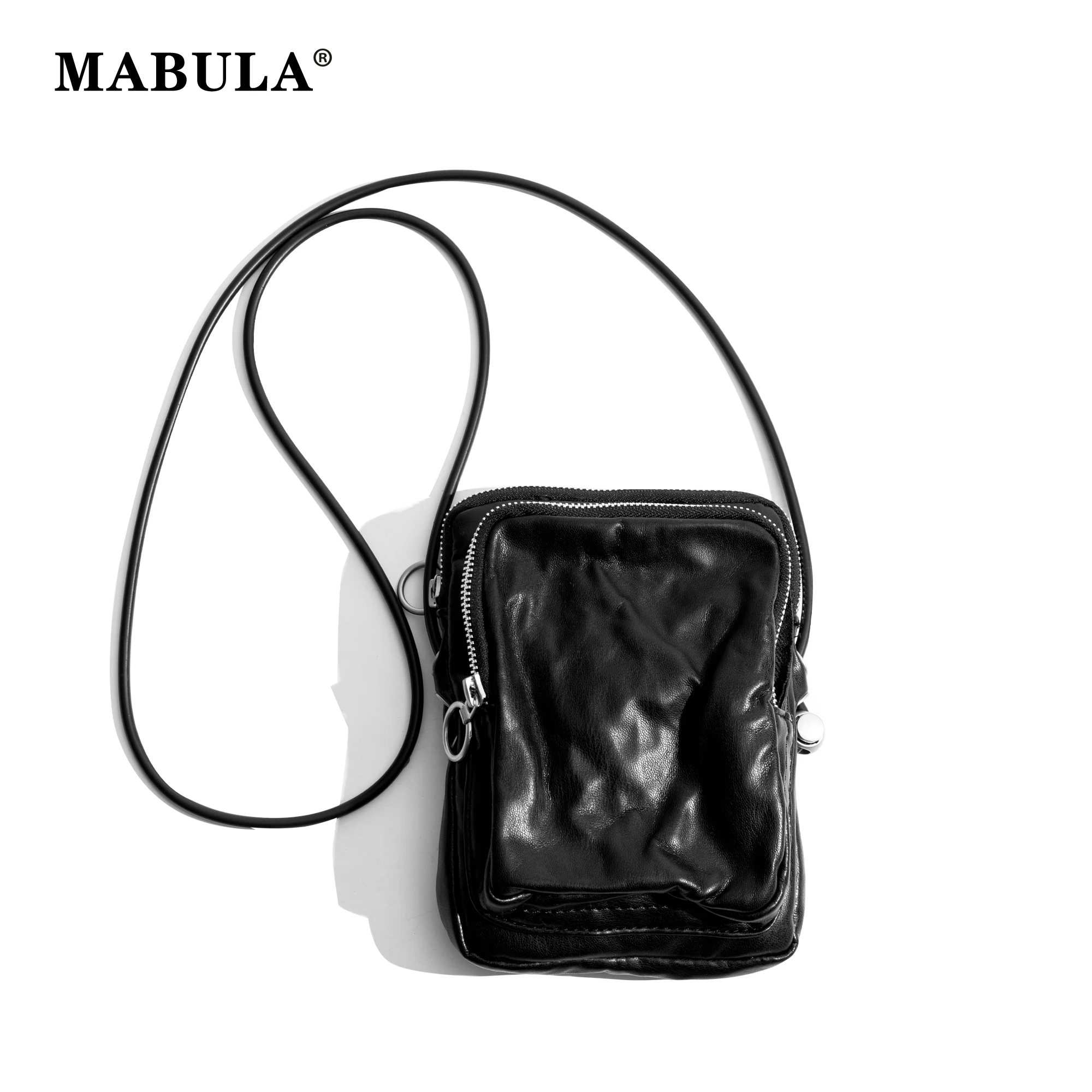 MABULA Small Zipper Cell Phone Bag for Woman Black Crossbody Pu Leather Wallet  Sling Messenger Daily Purse Trendy Travel Pouch