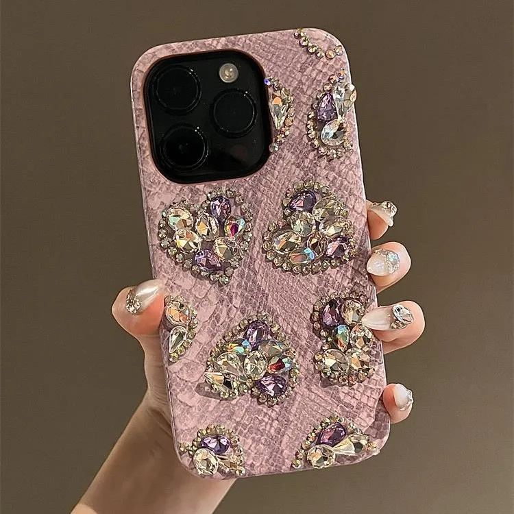 

New Phone Case Suitable for iPhone 16promax Snake Pattern 15pro Love Colored Rhinestone 14 13 All Inclusive 12 Protective Cover