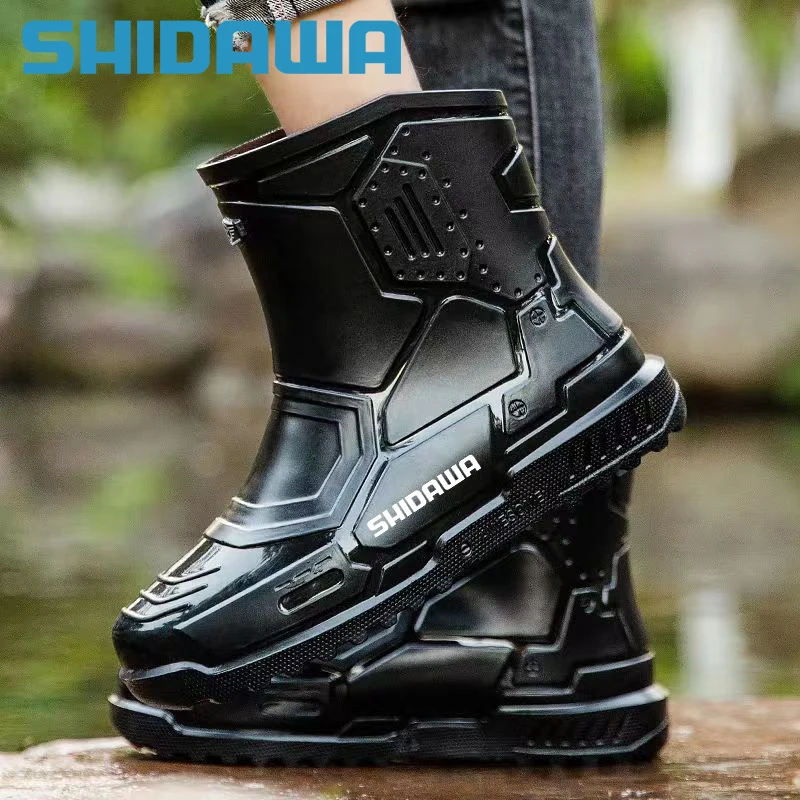 2023 Men\'s Fashion Outdoor Fishing Shoes Punk Rubber Boots Non-slip Waterproof Rain Shoes Car Wash Kitchen Work Shoes Size 36-45