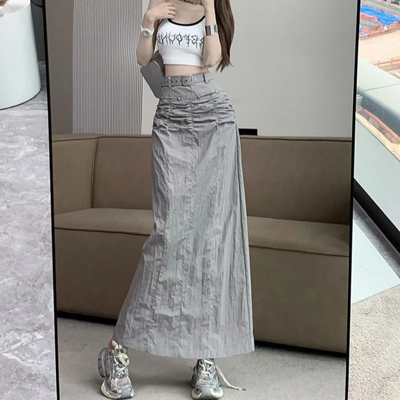 

Women Black Bandage Pocket Cargo Half-body Skirt High Elastic Waist Casual Fashion Tide New Spring Summer 2024