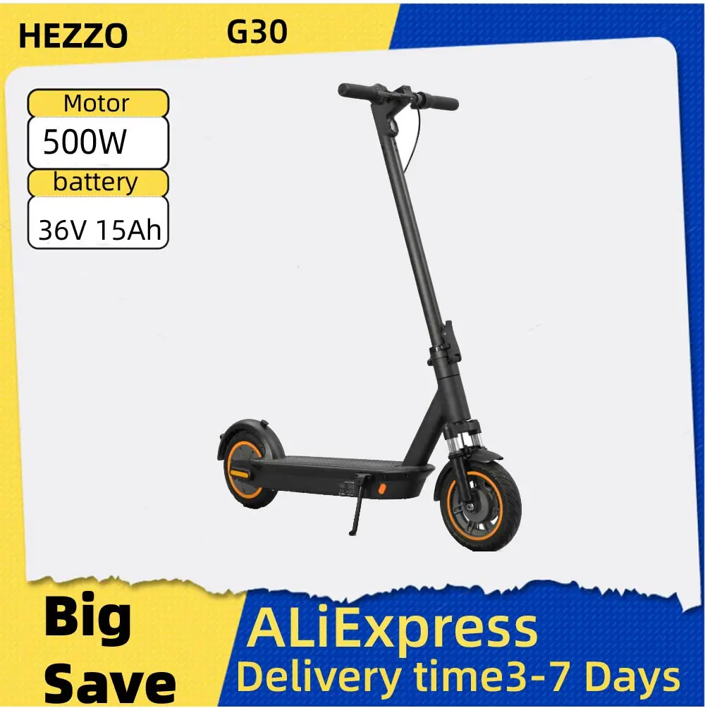 

Электрический самокат HEZZO G30 для взрослых, двигатель 500 Вт, аккумулятор 36 В, 15 Ач, складной самокат, 10-дюймовый шиномонтажный город, приложение для электронного скутера