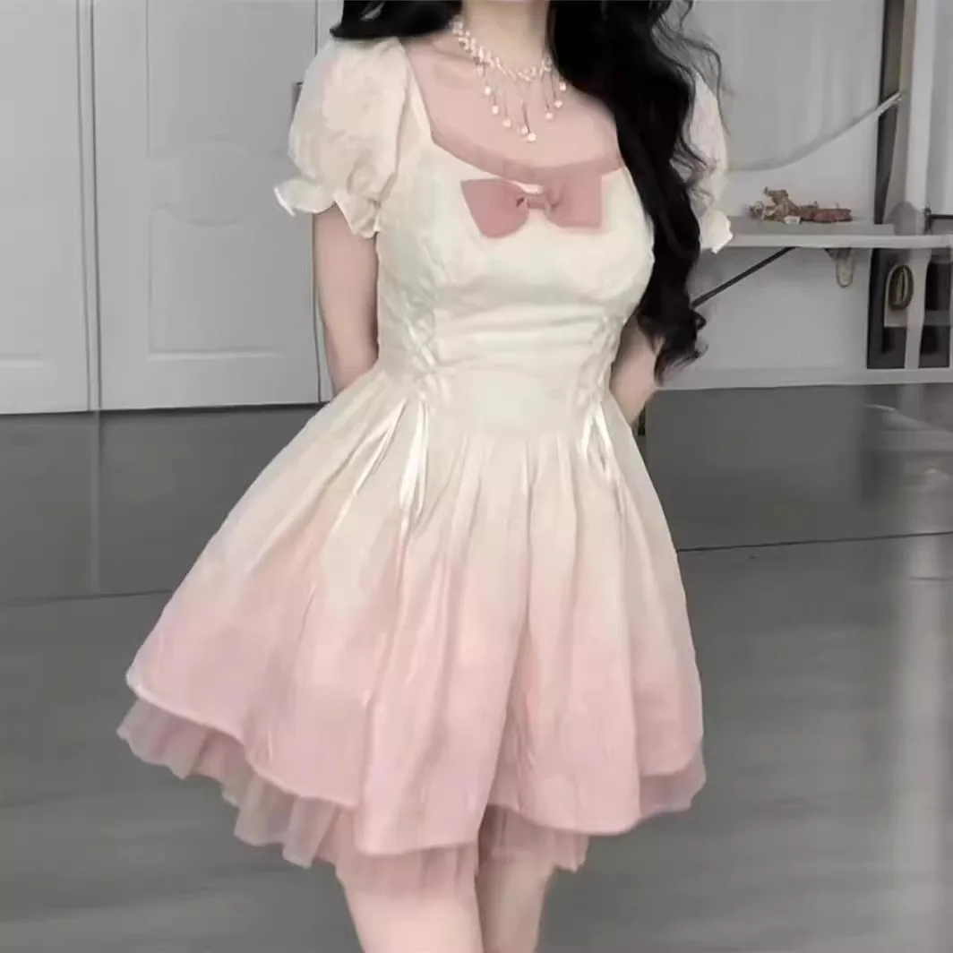 Sweet Summer Bubble Sve Dr adual Waist Inward Schlankheitsrock Student Sle Polyester Nylon Cosite Fiber Dr