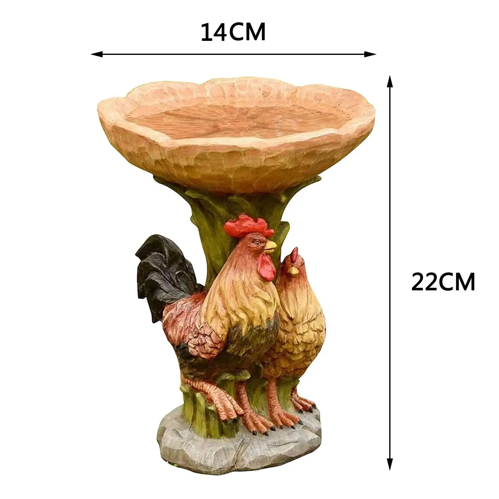 Bird Bath Bowl for Garden with Rooster Figurine And Resin Feeder for Outdoor