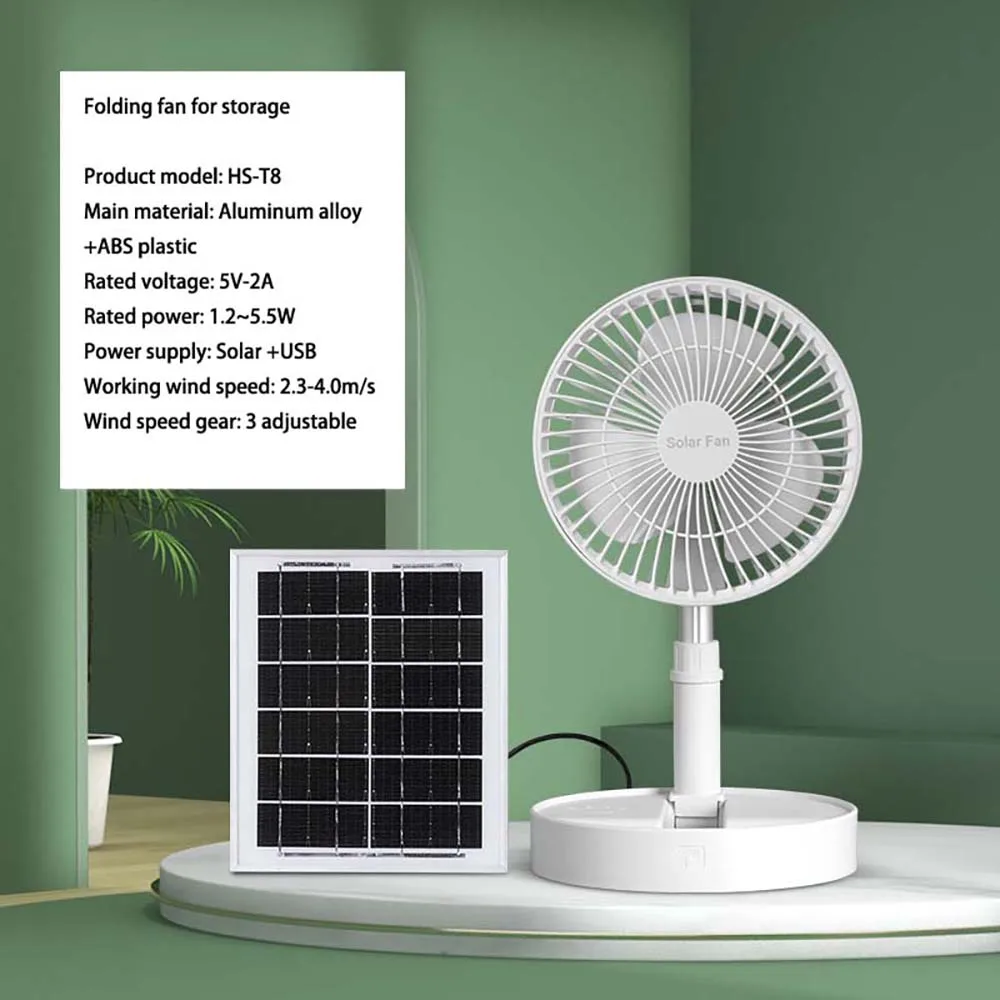 New Outdoor Camping Fan 3500mAh Solar Rechargeable Wireless Portable Desktop USB Electric Fan 3 Speed Usb  For Mobile Phone