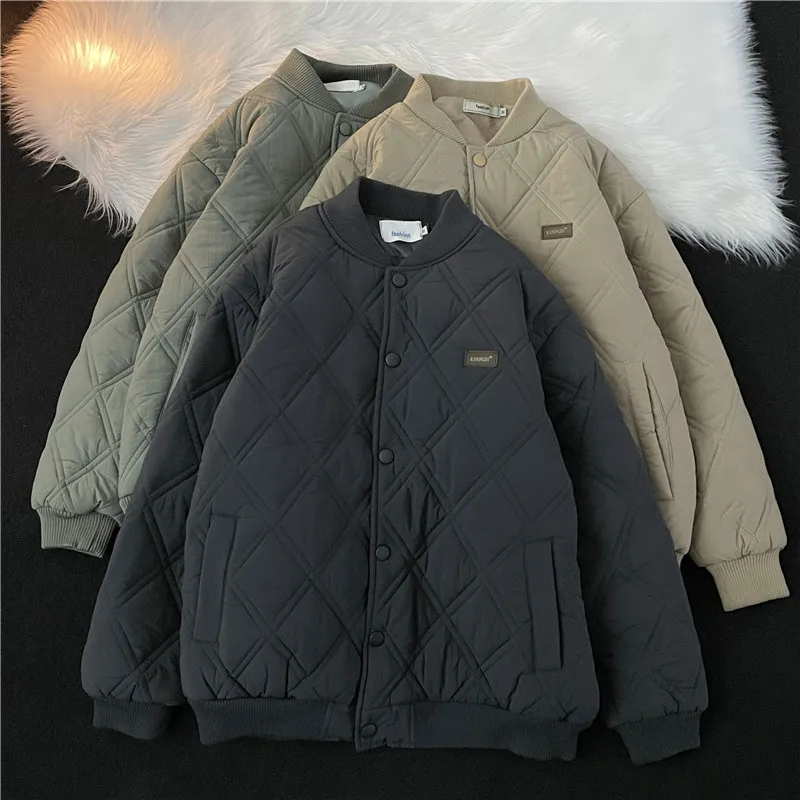 

2023 Winter Solid Round Neck Jacket Men Fluffy Puffer Jacket Fashion Streetwear Thicken Male Cotton Clothes Warm Male Coats E12