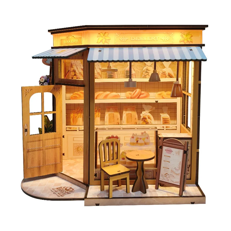 DIY ไม้เบเกอรี่ House Cottage Miniature Building ชุดบ้านตุ๊กตาเฟอร์นิเจอร์ Casa ตุ๊กตาสําหรับของขวัญวันเกิดเพื่อน