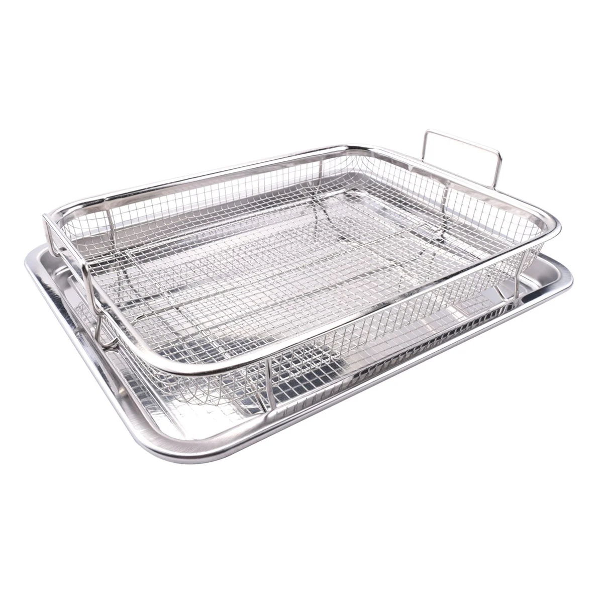 Cesta para freidora de aire para horno, bandeja y sartén para verduras y sartenes de acero inoxidable, freidora de aire de lujo en su horno, juego de 2 piezas, para parrilla