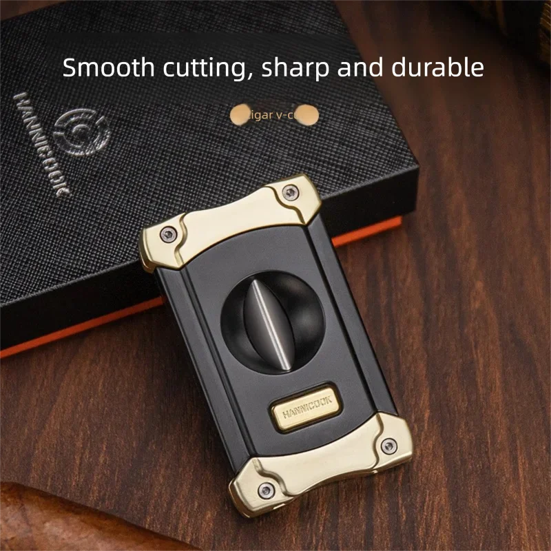 Zigarrenschneider aus Edelstahl, integrierter Locher, V-Schnitt-Werkzeug mit Geschenkbox, Zigarettenschere, Zubehör, Raucherwerkzeuge