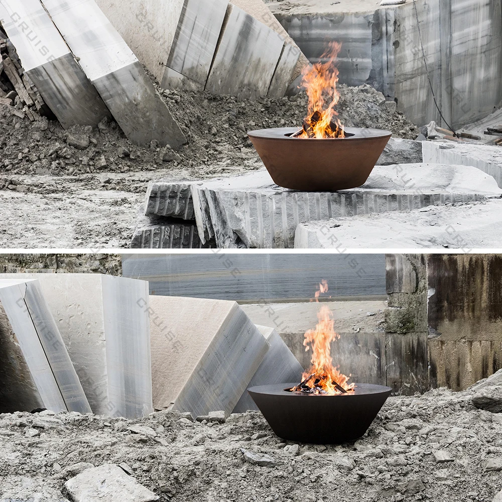 كروز D1200 * H480mm المناظر الطبيعية في الهواء الطلق قائمة بذاتها المعادن طاولة النار الحقيقية حديقة النار حرق الخشب حفرة النار المواقد