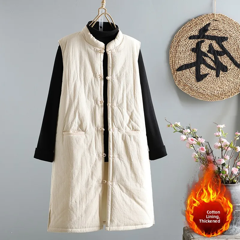 

Хлопковый жилет средней длины Thiened, женская зимняя повседневная хлопковая одежда большого размера с вышитыми пуговицами для среднего возраста и ...