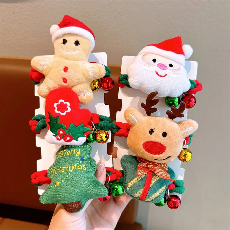 

1Pcs Cartoon Deer Cookie Claus Elk Christmas Braided Hair Rope Cute Girls Hair Bands New Year Party Accessories