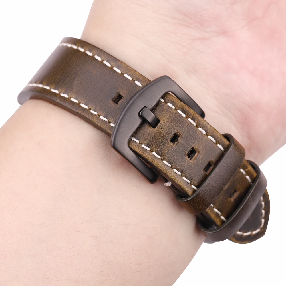 Premium Retro Calf Leather Watchbands 18 20 22 24 mm for Samsung Huawei Quick Release Oil Wax Genuine Leather Strap Accessories image 5
