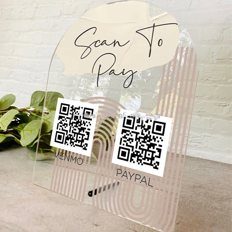 Custom Acrylic Arch acrylic table number signs with QR code for wedding bar menu holder stand table decor