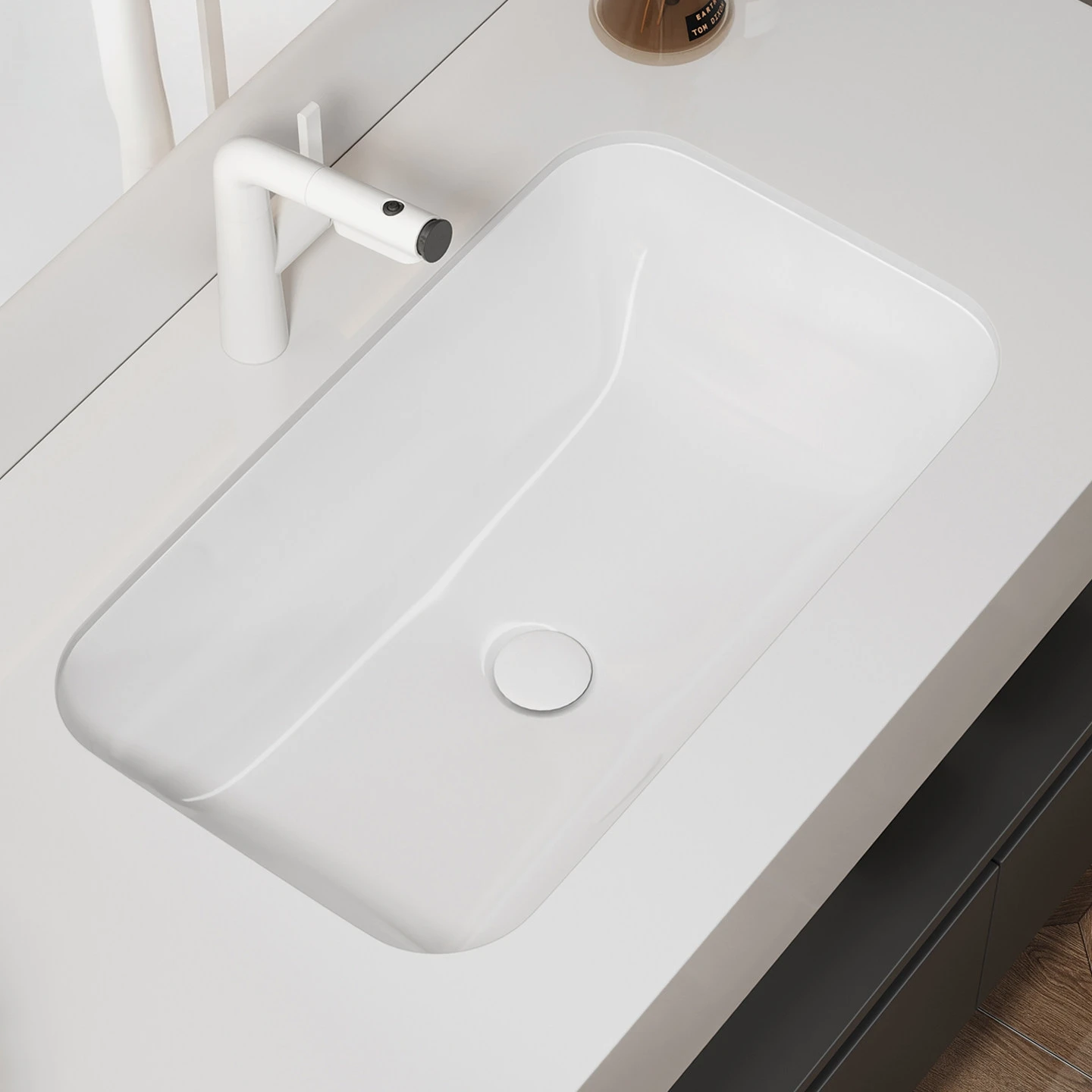Ceramic Undermount Bathroom Sink Modern Rectangular Under Counter Wash Basin Stain Resistant Vanity Basin for Home Bathroom