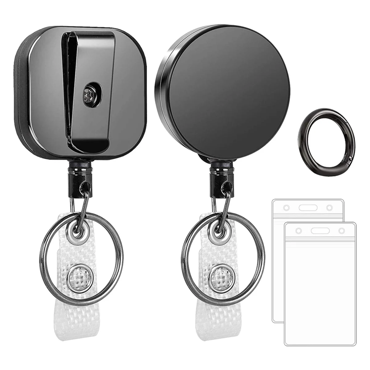 

Retractable Badge Holder Reel 2 Pack Heavy Duty Badge Reels Metal ID Badge Holders with Belt Clip Key Ring 26.8 Inches