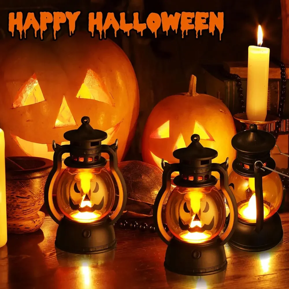 

1Pc Halloween LED Hanging Pumpkin Lantern Light Ghost Lamp Candle Light Retro Small Oil Lamp Halloween Party Decoration Props