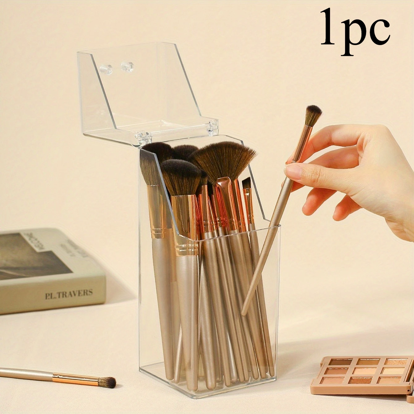 1 organisateur de pinceaux de maquillage transparent, boîte de rangement pour pinceaux de maquillage de grande capacité