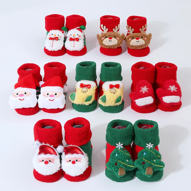 

Christmas Socks Winter Warm Newborn Non-slip Floor Sock Cute Baby Boy Girl Thicken Warm Plush Hoop Socks