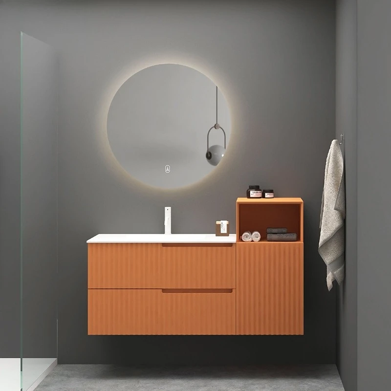 

Light luxury aluminum stone integrated basin, bathroom cabinet combination, modern simple smart bathroom, washstand, sink