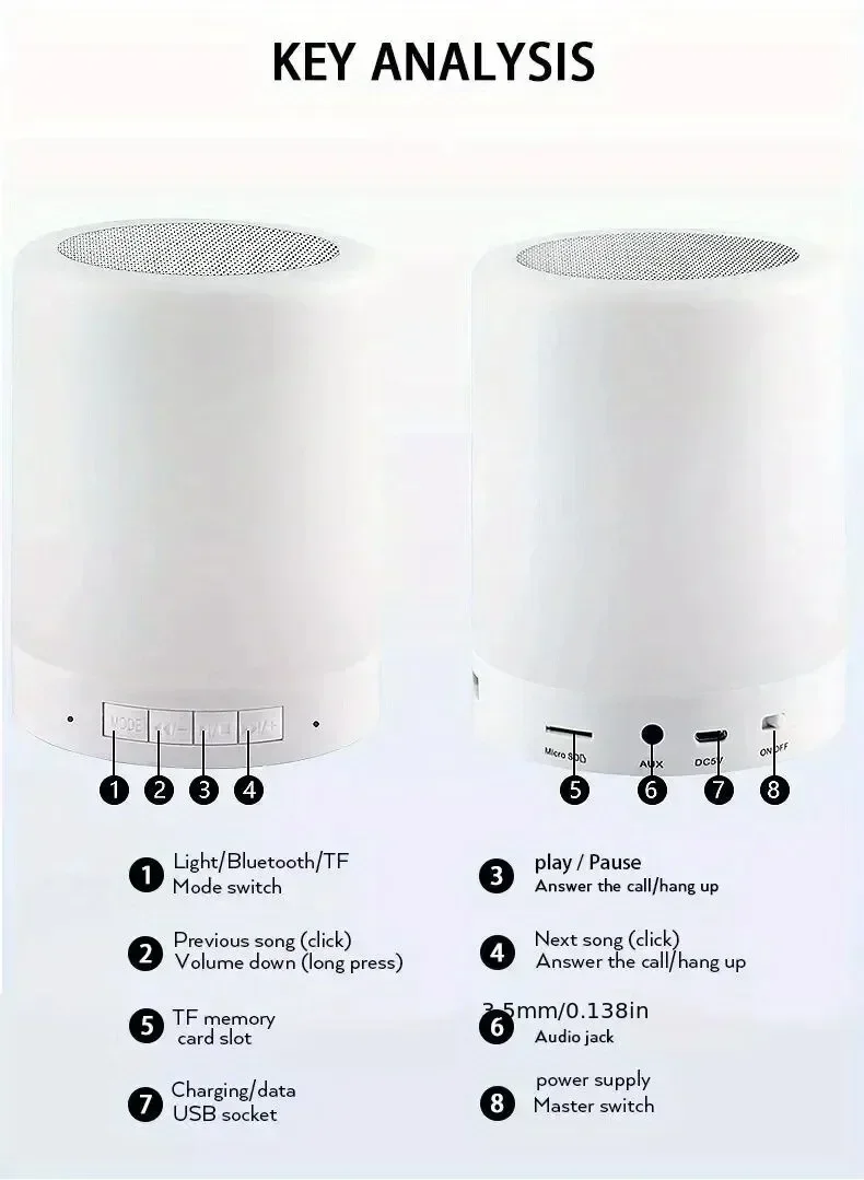 Altavoz Bluetooth inalámbrico, minialtavoces para público, luz táctil, LED colorido, atenuación nocturna, lámpara de mesa de ambiente para Pc