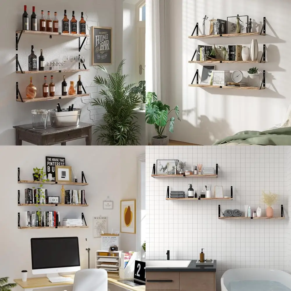 

Набор из 3 шт., 33 длинных плавающих настенных полки светло-коричневого цвета для хранения дома и офиса