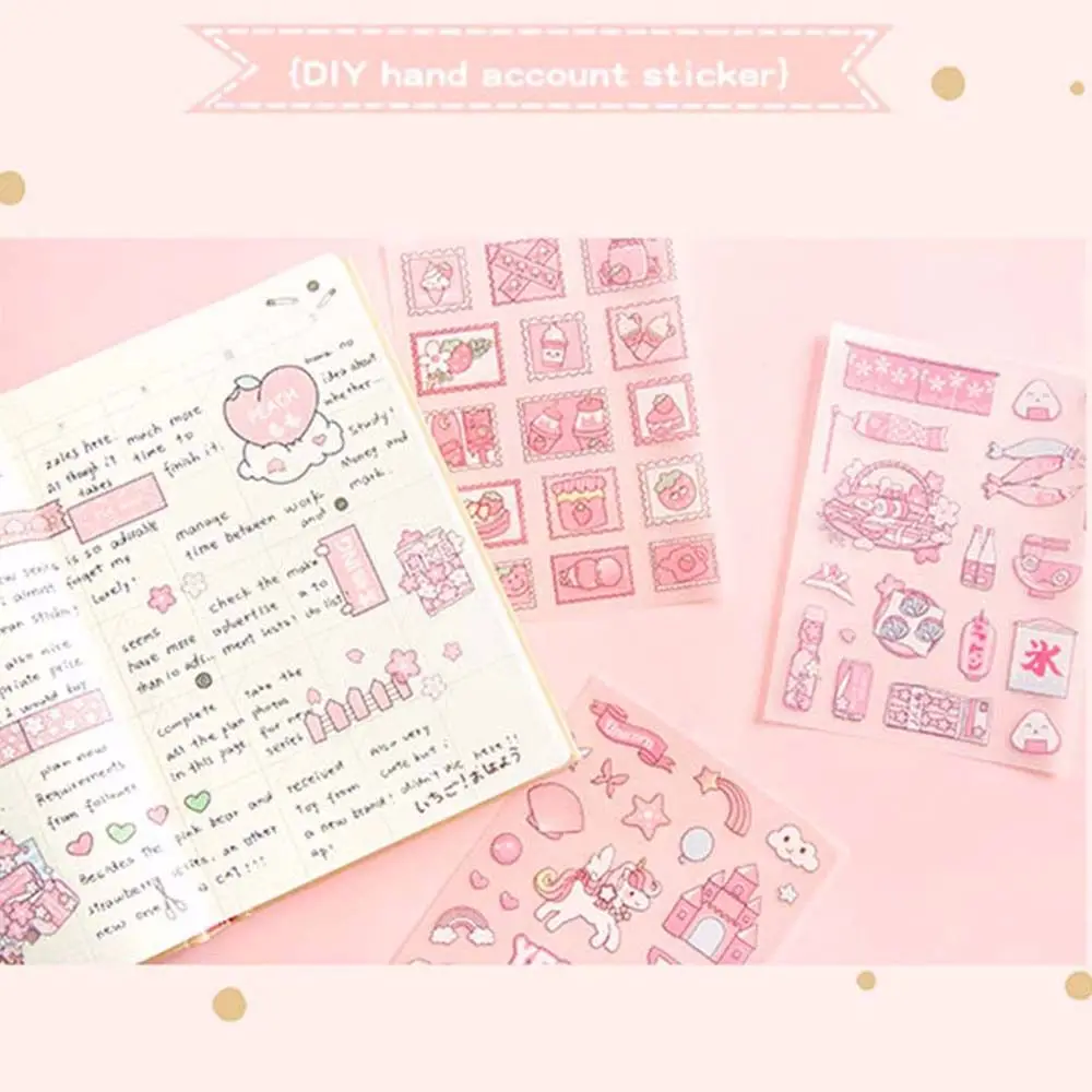 4PCS/Pack Stationery DIY Scrapbooking Pink Flash Point Sticker Cartoon School Supplies Frosted Sticker Hand Account Sticker
