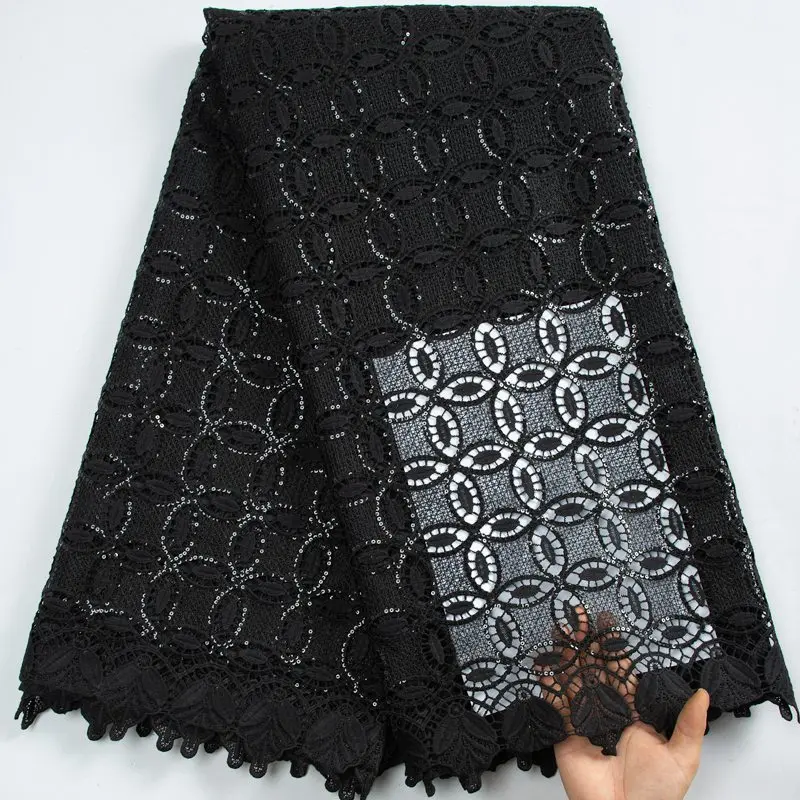 

Latest Water Solube Black Guipure Lace Fabric 2023 High Quality African Nigerian Cord Lace Fabrics For Sewing Women Dress S3355