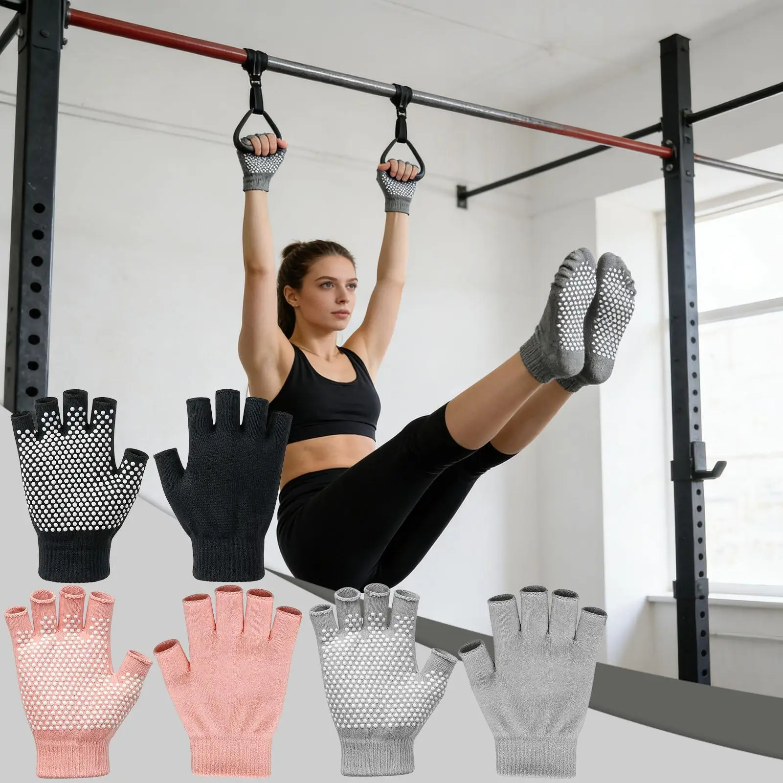 

Yoga Gloves with Grips for Women 3 Pairs Half Finger Workout Mitten Non-Slip Pull-Up Gloves for Women Ladies Wives Mothers